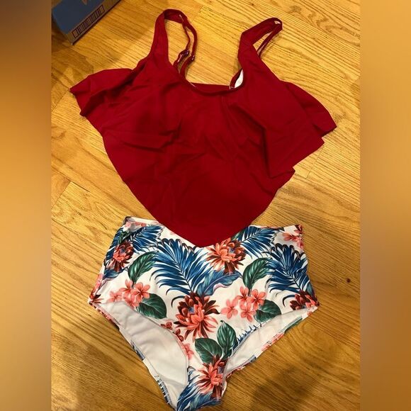 Large high waisted leopard bikini bottom 2 piece set - Picture 1 of 12